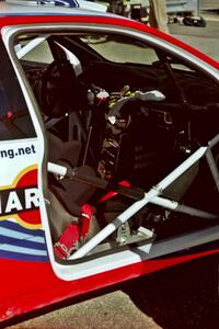 Shot of cage design and interior of the Ford Focus WRC.