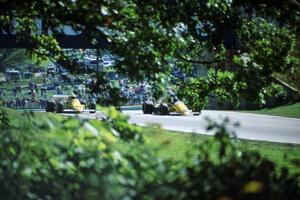 Paul Tracy's March 86A/Buick passes E.J. Lenzi's similar car at turn 6