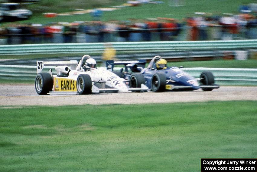 Chris Smith's (27) Ralt RT-5 and Kim Campbell's (11) Ralt RT-5 head uphill side-by-side