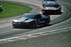 Irv Hoerr's Olds Cutlass Supreme ahead of Steve Saleen's Ford Mustang and John Heinricy's Chevy Corvette