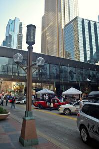 Rally cars on display in Downtown Minneapolis on the Nicollet Mall.