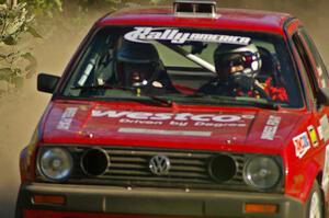 Daryn Chernick / Joe Czubaty at speed into a hard right on SS3 in their VW GTI.