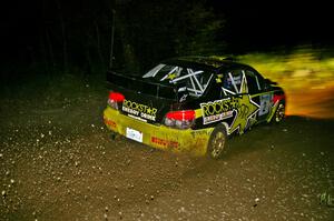 Andy Pinker / Robbie Durant at speed through a left-hander on SS5 in their Subaru WRX STi.