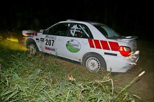 Dave Hintz / Rick Hintz exit out of a right-hander on SS6 in their Subaru WRX.