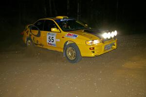 Kyle Sarasin / Mikael Johansson set up their Subaru Impreza for a left-hand hairpin on SS8.