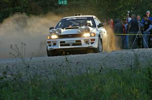 The Bob Olson / Conrad Ketelsen Subaru Impreza 2.5 RS rockets away from the spectator location on SS13.