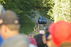 The Subaru WRX STi of Slowomir Balda / Janusz Topor comes into the spectator location on SS13.