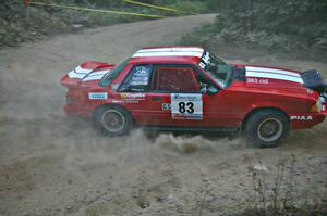 Mark Utecht / Rob Bohn drift through a right-hander on SS15 in their Ford Mustang.