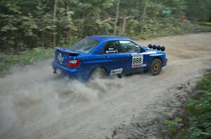 George Georgakopoulos / Faruq Mays prepare for a 90-right on SS15 in their Subaru WRX.