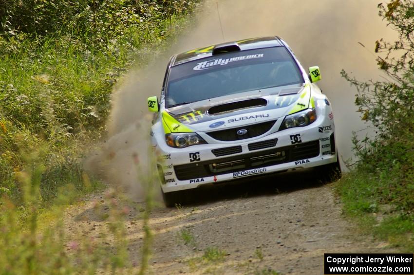 Ken Block / Alex Gelsomino on the practice stage in their Subaru WRX STi.