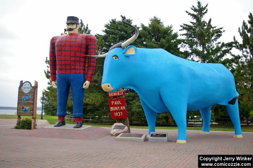 The world-famous Paul Bunyan and Babe the Blue Ox statues.