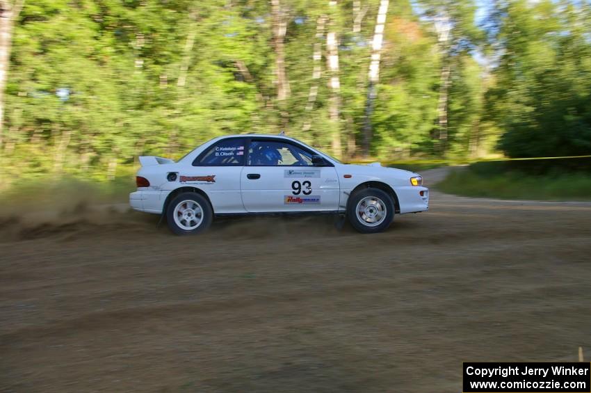 The Bob Olson / Conrad Ketelsen Subaru Impreza 2.5 RS goes wide at a 90-right after a long straight on SS2.