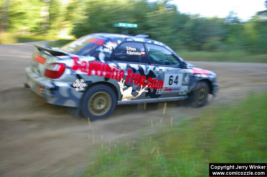 Robert Borowicz / Dave Parps accelerate through a fast right-hander on SS2 in their Subaru WRX.