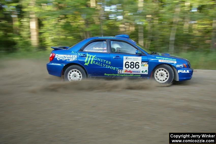 Heath Nunnemacher / Kim DeMotte lock up the brakes on their Subaru WRX at a right-hander on SS2.