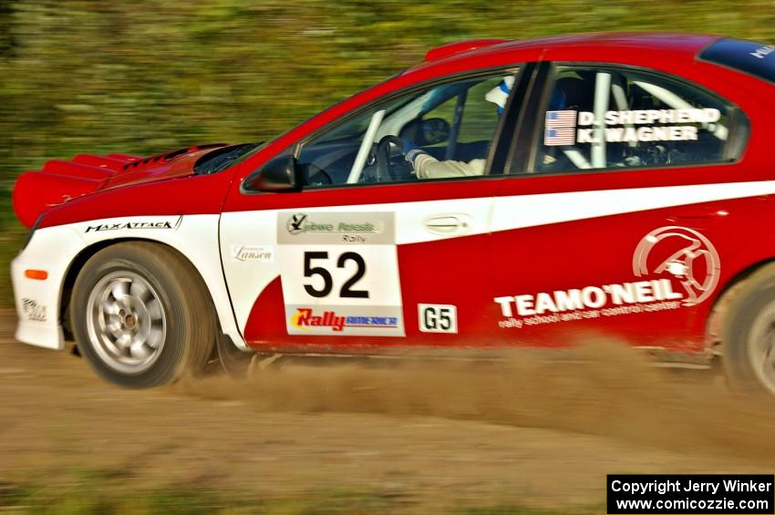 Doug Shepherd / Karen Wagner set up for a hard right-hander on SS3 in their Dodge SRT-4.