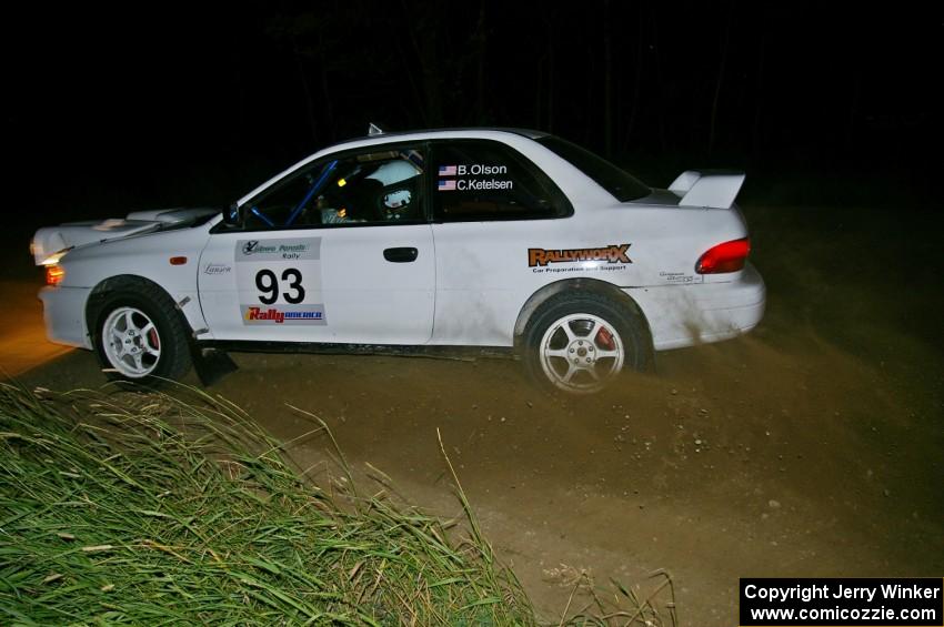 The Bob Olson / Conrad Ketelsen Subaru Impreza 2.5 RS blasts out of a 90-right on SS6.