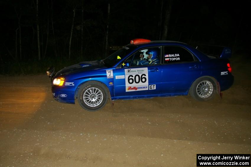 Slawomir Balda / Janusz Topor go wide at a left-hander on SS6 in their Subaru WRX STi.