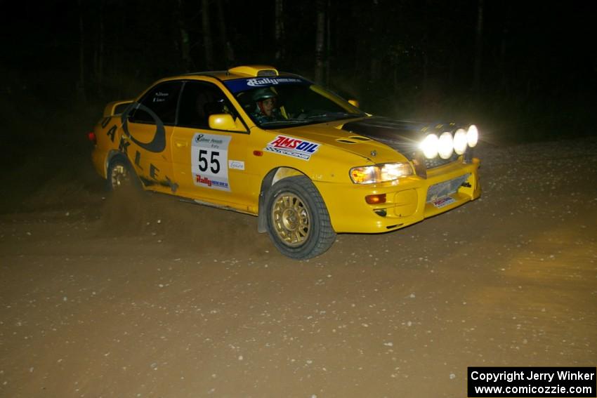 Kyle Sarasin / Mikael Johansson set up their Subaru Impreza for a left-hand hairpin on SS8.