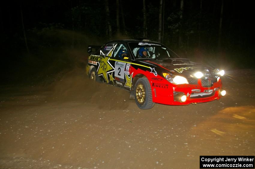 Andy Pinker / Robbie Durant set up for a right-hand hairpin on SS8 in their Subaru WRX STi.