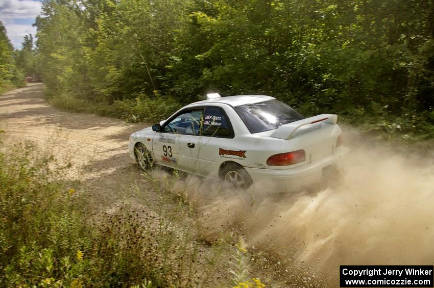 Bob Olson / Conrad Ketelsen blast out of a left-sweeper on SS10 in their Subaru Impreza 2.5 RS.