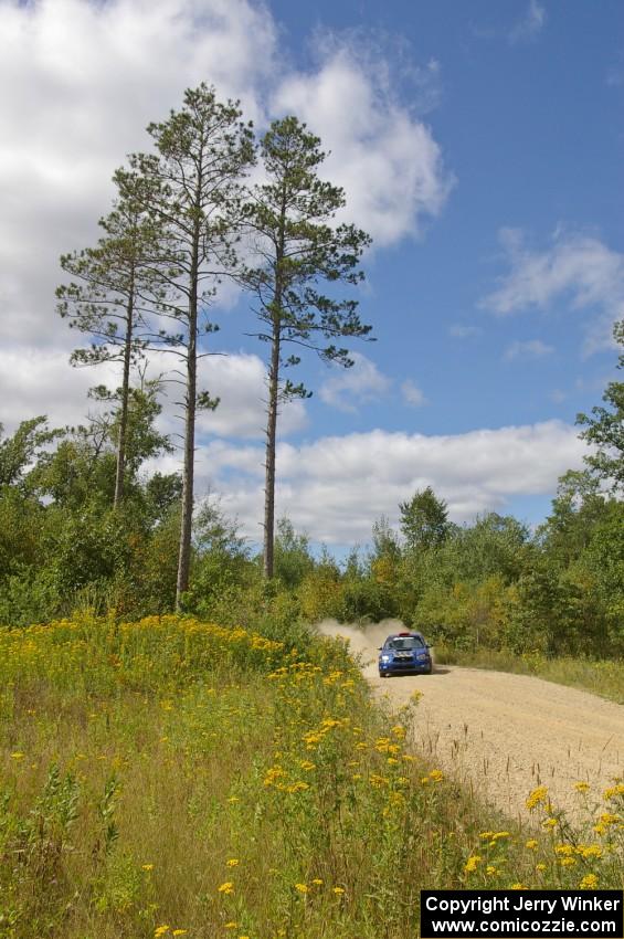 Slawomir Balda / Janusz Topor at speed on SS10 in their Subaru WRX STi.