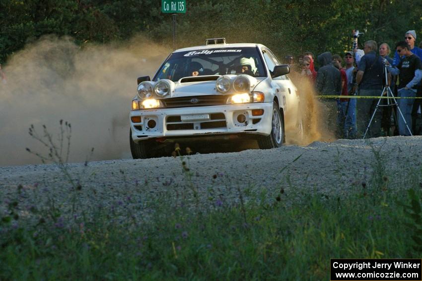 The Bob Olson / Conrad Ketelsen Subaru Impreza 2.5 RS rockets away from the spectator location on SS13.