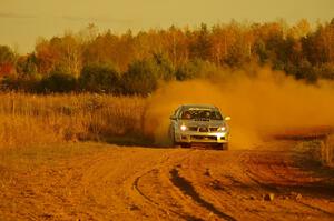 The Piotr Wiktorczyk / Alan Dolan Subaru WRX STi on the practice stage.