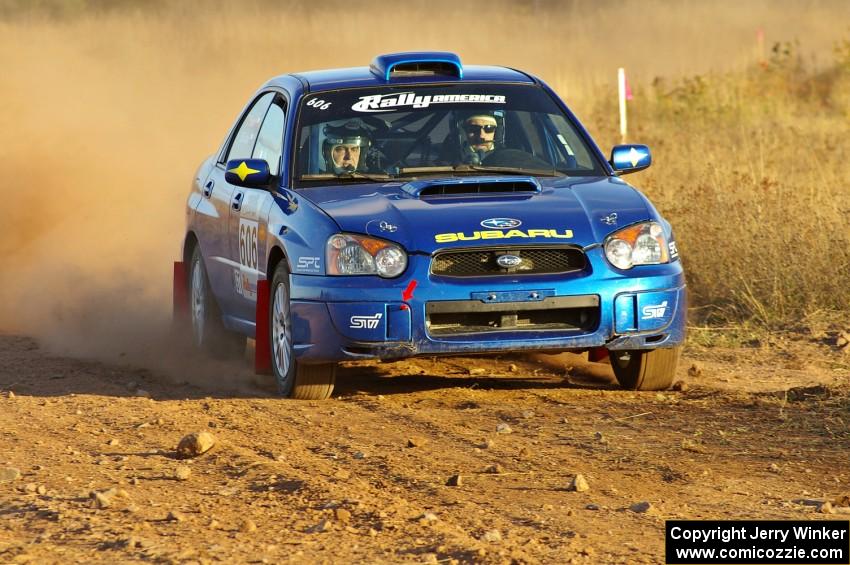 Slawomir Balda / Janusz Topor at speed in their Subaru WRX on the practice stage.