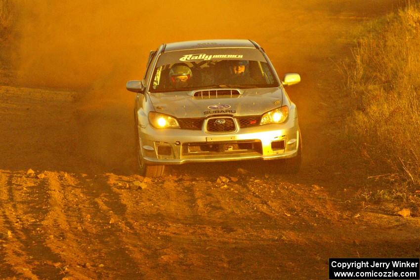 Piotr Wiktorczyk / Alan Dolan take a fast sweeper on the practice stage in their Subaru WRX STi.