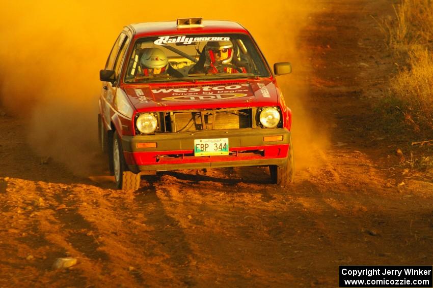Daryn Chernick / Heidi Nunnemacher at speed on a straight of the practice stage in their VW GTI.