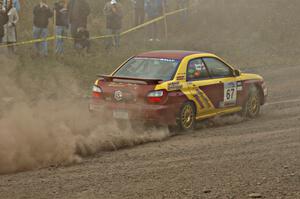 Bryan Pepp / Jerry Stang accelerate their Subaru WRX from a left-hander at the spectator point on SS1.