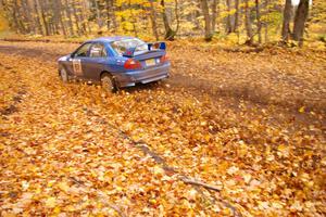 Dmitri Kishkarev / Kim DeMotte come into the finish of SS2, Beacon Hill, in their Mitsubishi Lancer Evo IV.