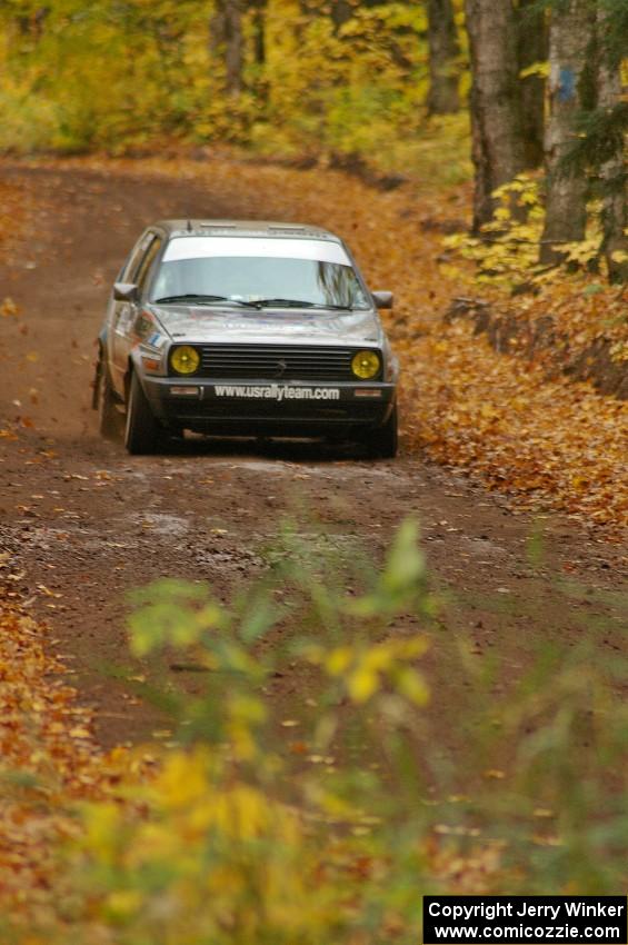 Josh Wimpey / Jeremy Wimpey at speed in their VW GTI on a straight on SS2, Beacon Hill.