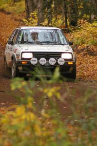 Michel Hoche-Mong / Jimmy Brandt at speed in their VW GTI down a straight on SS2, Beacon Hill.