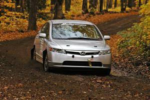 Justin Chiodo / Mike Neisen at a sweeper near the finish of SS2, Beacon Hill, in their Honda Civic.