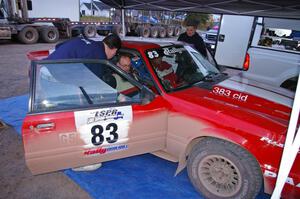 Mark Utecht / Rob Bohn prepare to leave Kenton service for SS4 in their Ford Mustang.