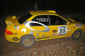 Kyle Sarasin / Mikael Johansson at speed in their Subaru Impreza near the finish of SS5.