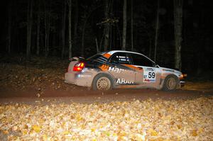 Pat Moro / Mike Rossey blast down a straight in their Subaru WRX near the finish of SS5.