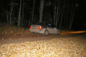 The Jaroslaw Sozanski / Bartosz Sawicki Subaru WRX at speed near the flying finish of SS5.