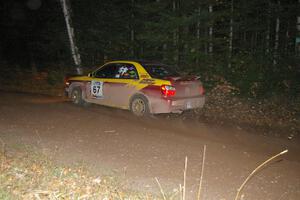 Bryan Pepp / Jerry Stang fly down a straight near the flying finish of SS5 in their Subaru WRX.