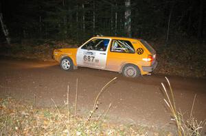 Chad Eixenberger / Jay Luikart at speed at the finish of SS5 in their VW Golf.
