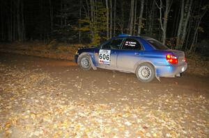 Slawomir Balda / Janusz Topor at speed near the flying finish of SS5 in their Subaru WRX.