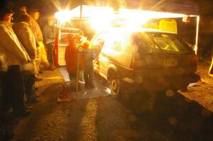 The Dave Cizmas / Matt Himes VW GTI prepares to head back to the stages after the second service in Kenton (2).