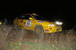 Kyle Sarasin / Mikael Johansson nicely apex a 90-right on SS7 in their Subaru Impreza.