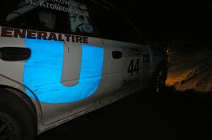 The Henry Krolikowski / Cindy Krolikowski Subaru Impreza blasts away from the start of SS9, Menge Creek.