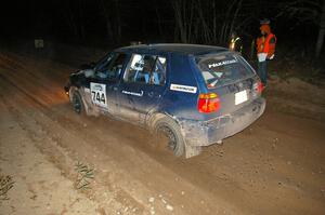 Paul Koll / Carl Seidel launch a spray of gravel at the start of SS9, Menge Creek, in their VW Golf.