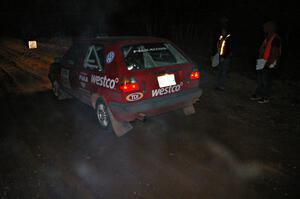 Daryn Chernick / Heidi Nunnemacher launch their VW GTI from the start of SS9, Menge Creek.