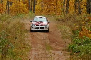 Doug Shepherd / Karen Wagner blast down a straight at speed on Gratiot Lake 1, SS10, in their Dodge SRT-4.