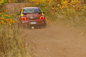 Bryan Pepp / Jerry Stang rocket down a straight to the flying finish on SS10, Gratiot Lake 1, in their Subaru WRX.