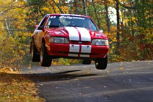 Mark Utecht / Rob Bohn catch big air at the Brockway 1, SS13, midpoint jump in their Ford Mustang.